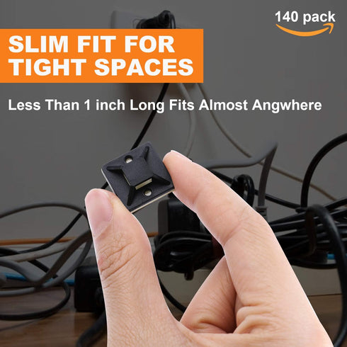 140 Pack 3/4" Zip Tie Adhesive Mounts, Self Adhesive Cable Base Holders with Multi-Purpose Clips