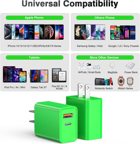 USB C Wall Charger, LCGENS 2-Pack 20W Type C Fast Charger Block Dual Port PD + QC3.0 for iPhone, iPad, Samsung Galaxy