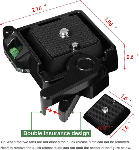 Konsait Camera Camcorder Tripod Monopod Ball Head QR-40 Quick Release Plate Clamp Adapter with Plate Double Insurance Button for DSLR Camera Tripod Ball Head