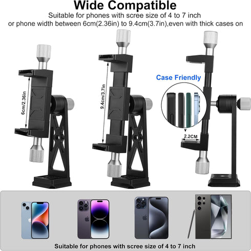 Peastrex 360Ball Metal Phone Tripod Mount Extra Deep Clamp with Arca Port Cold Shoe Head Cellphone Tripod Adapter