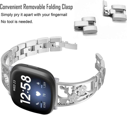 Stainless Steel Bracelet Compatible with Fitbit Sense 2/Sense/Versa 4/Versa 3 - Dressy Luxurious Bands