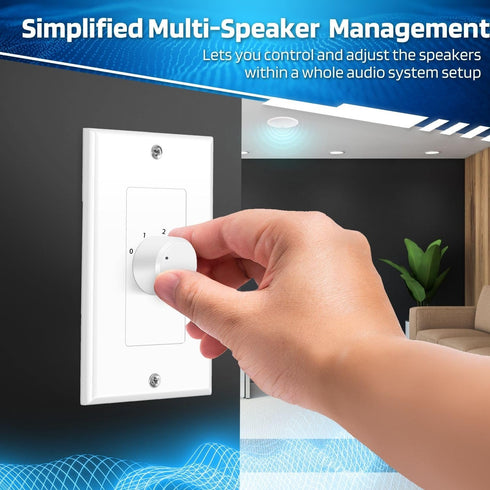 TNP Wall Mount Plate Volume Control Knob - 100W Flush in Wall Volume Control for Speakers Stereo TV - Audio and Video Compatibility Rotary Style Knob White