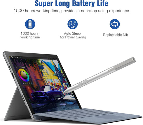 Pen Stylus for Surface Pro 9/8/X/7+/7/6/5/4/3, Surface Go 3/2/1, with Palm Rejection, 1024 Levels Pressure