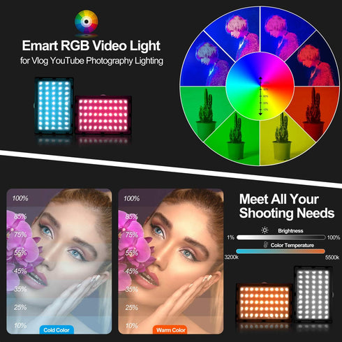 EMART 51 inch Dimmable RGB LED Photography Light with Extendable Selfie Stick & Tripod Stand, Video Light with Mini