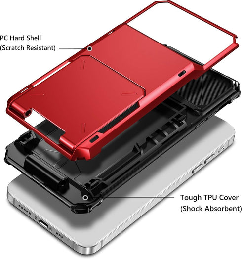 Vofolen Compatible with iPhone 12 Pro Max Case, 5G Wallet with 4-Card ID Slot, Red Hybrid TPU Bumper