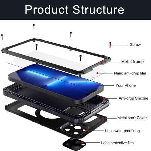 Marrkey Waterproof Case for iPhone 14 Pro Max 6.7 inch, Heavy Duty Shockproof Dustproof Metal Durable Case with