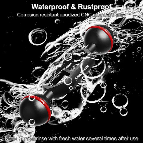 MINIFOCUS 4" Double Ball Aluminum Extension Arm, 1" Ball Head Connector for Underwater Camera Tray, Waterproof