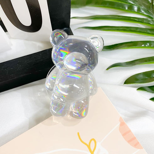Transparent Mobile Phone Grip Stand | Bear Phone Folding Finger Stand, Easy Installation Smooth 3D Laser Phone Folding