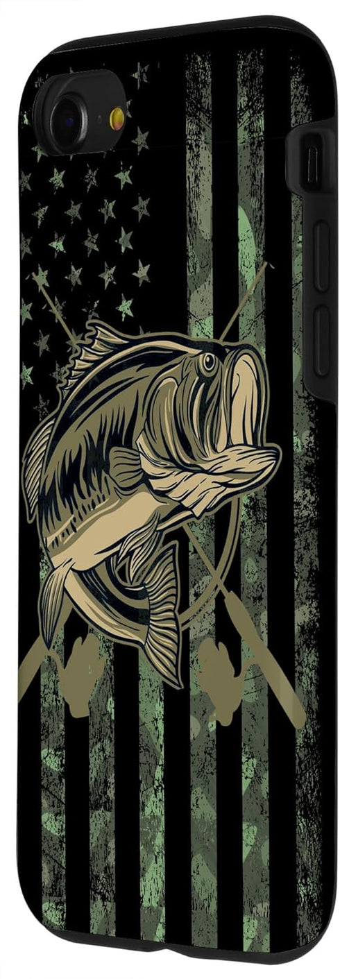 Camo American Flag Bass Fishing Gift Case for iPhone SE (2020) / 7 / 8, Love Fishing Fisherman Design