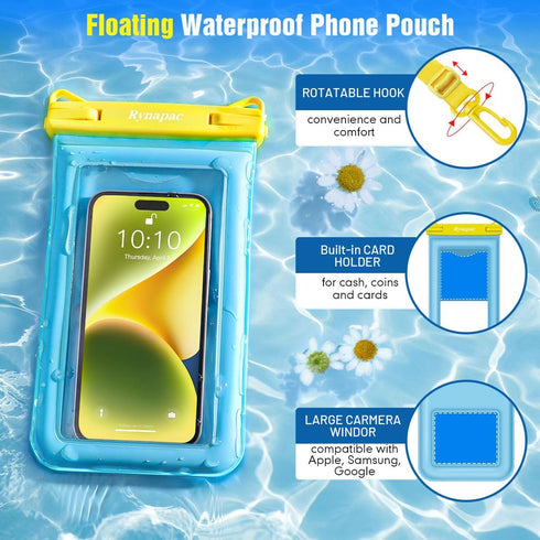 Waterproof Phone Pouch Floating, 10in Underwater Cell Phone Case with Lanyard for iPhone 15 Pro Max Plus 14/13/12/11