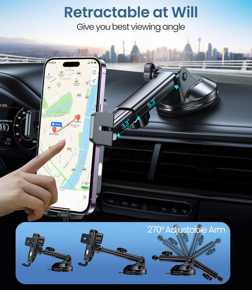 Wireless Car Charger, MOKPR 15W Fast Charging Auto-Clamping Mount for iPhone 15/14/13/12, Samsung S23/S22