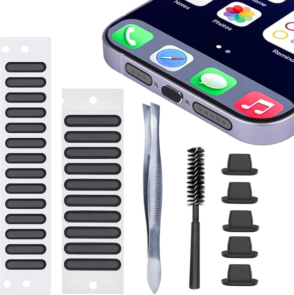 Phone Speaker Dust Protector Stickers & Cleaning Kit for iPhone 14, 13, 12, 11, X, 8, 7