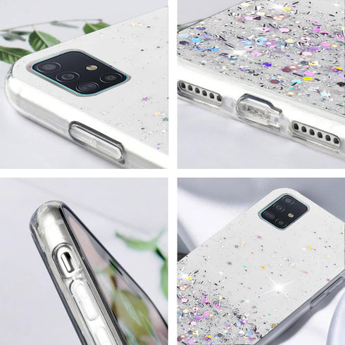 Samsung A71 5G Case, Clear Glitter Silicone, Phone Cover, Glitter Sparkle Pink, Shockproof Thin Design