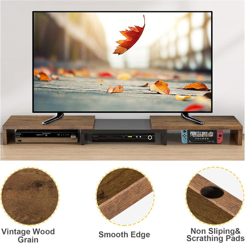 TAVR Dual Monitor Stand Riser, Extra Long Desktop Organizer for 2 Monitors, Max 48.2" Length, Rustic Brown