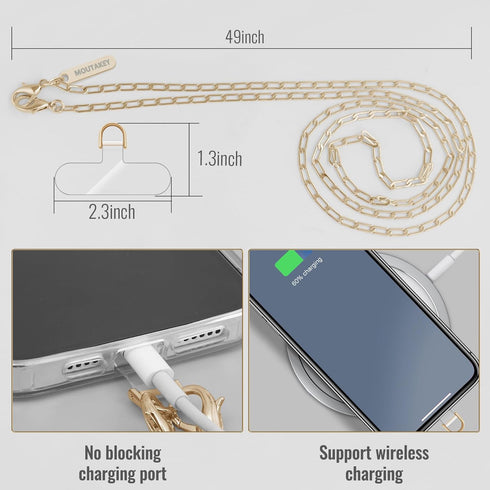 Lightweight Phone Lanyard Crossbody Chain, Detachable Strap with Metal Neck Holder, Charm for iPhone Women Girls Travel