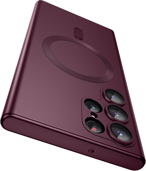Matte Shockproof Phone Shell for Samsung Galaxy S22 Ultra, Compatible with MagSafe, Slim Thin Magnetic Cover (Burgundy)