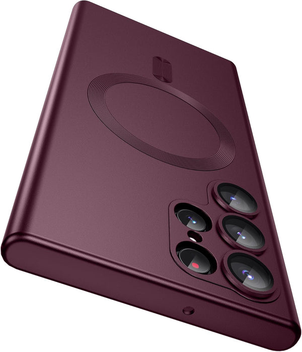 Matte Shockproof Phone Shell for Samsung Galaxy S22 Ultra, Compatible with MagSafe, Slim Thin Magnetic Cover (Burgundy)