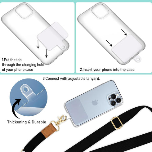 Phone Lanyard Crossbody Wrist Strap, Black Cell Phone Lanyards for Neck, Adjustable Cute Phone Strap for Car Keys,