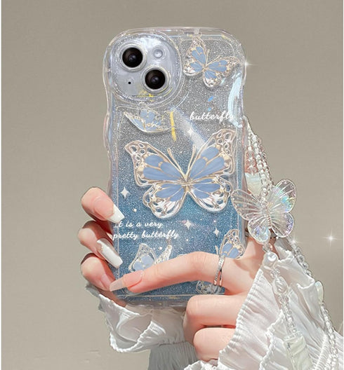 iPhone 11 Case for Women/Girls, Cute Butterfly Glitter Bling with Bracelets, Anti-Scratch Shockproof Cover - Blue