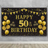 Trgowaul 50th Birthday Backdrop Gold and Black, 5.9 x 3.6 Ft Happy Birthday Party Decorations Banner for Photography