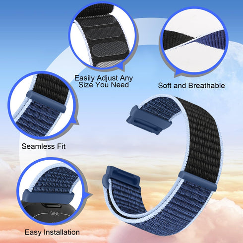Sport Loop for Fitbit Versa 4/Sense 2/Versa 3/Sense, Soft Nylon Adjustable Breathable Replacement Wristband
