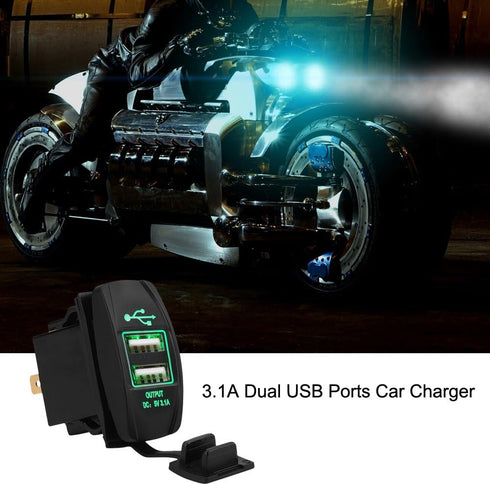 Dual USB Waterproof 12-24V 3.1A Car Socket Power Adapter with LED Green Light