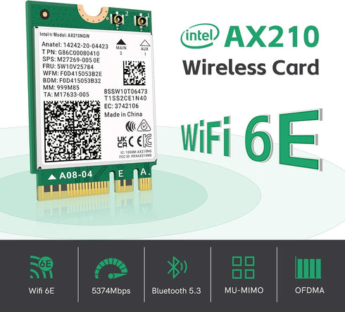 WiFi 6E AX210 NGW Wireless Card M.2 2230/NGFF WiFi 6E Laptop Module with Bluetooth 5.3, 5400Mbps Tri-Band AX210 WiFi Chip Adapter, Ultra-Low Latency, Supports Windows 11/10 (64bit only)