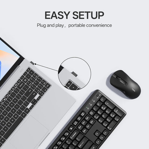 Rapoo X2100 2.4GHz 12 Quiet Wireless Keyboard and Mouse Combo, USB Receiver, Multimedia Keys, Spill-Proof, Full-Sized