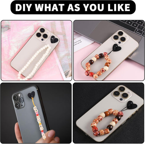 12PCS Heart Phone Ring Holder, Self-adhesive Cell Phone Hook for Tablet DIY Accessories, Black