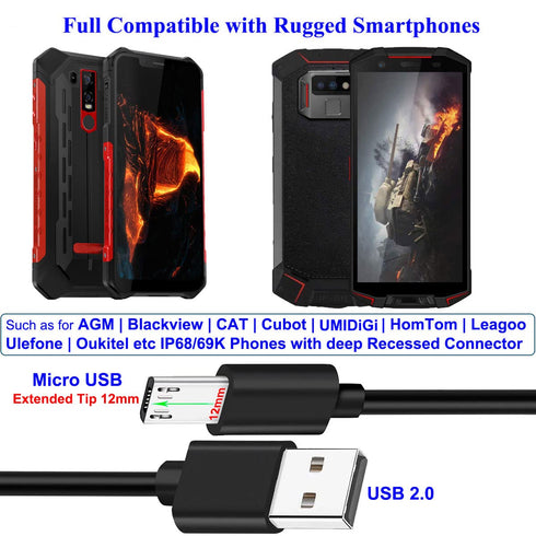 2Pcs 3FT Long Tip Micro USB Cable for Blackview BV4000 BV4900 BV5500 Pro/Plus BV5800 BV6000 Rugged Phones