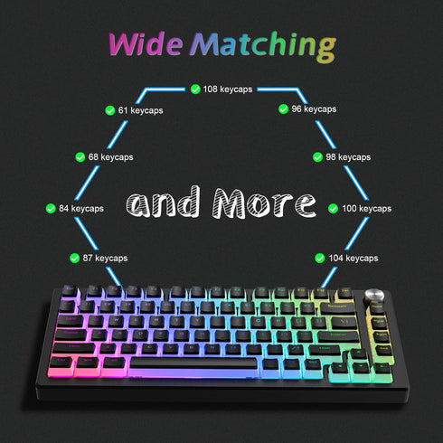 Womier Pudding Keycaps, PBT Keycaps 165 Keys Set Custom Keycap Set, Shine Through Keycaps OEM Profile, Universal Compatiability for 100%, 75%, 65%, 60% Keyboard-Black by Womier