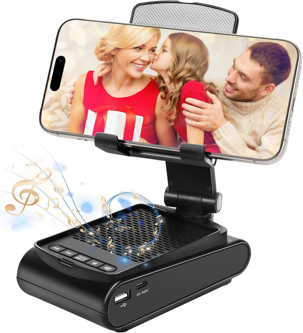 Multi-Angle Adjustable Mobile Phone Holder with Built-in Bluetooth Speaker, Easy to Carry, Unique Gift
