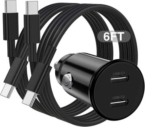 Car Charger for iPhone 15, 40W Dual USB C Cigarette Lighter with 2 Pack 6FT USB C to USB C Cable Fast Charging for