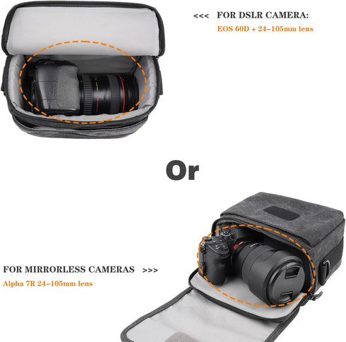 Besnfoto Small Waterproof Camera Bag Purse, Messenger Shoulder Bag for Mirrorless DSLR, Black Gray