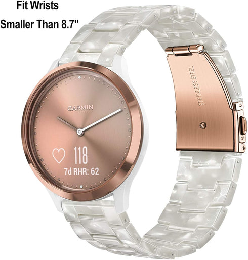 TRUMiRR Pearl Resin Watch Band for Vivomove HR/Vivoactive 6 5 3 | Rose Gold Stainless Steel Buckle Strap for Garmin