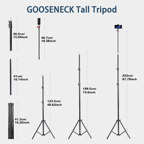 UEGOGO 86" Phone Tripod Stand, Tall Tripod with Flexible Gooseneck & Bluetooth Remote, Adjustable Phone Holder
