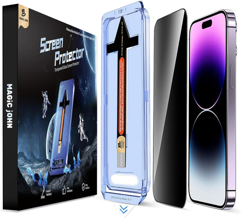 iPhone 14 Pro Max 6.7" Privacy Tempered Glass Screen Protector - MAGIC JOHN 2 Pack, Easy Bubble-Free Installation, Auto