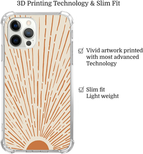 Retro 70s Sun Rays Case for iPhone 13 Pro Max, Vintage Boho Design for Girls Boys -