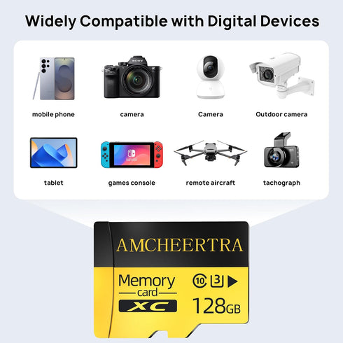 AMCHEERTRA 128GB 4K, 5K 180/140MB/s, C10, U3, A2, MicroSDXC Memory Card, UHD Videos Storing, R/W Up to UHS-I