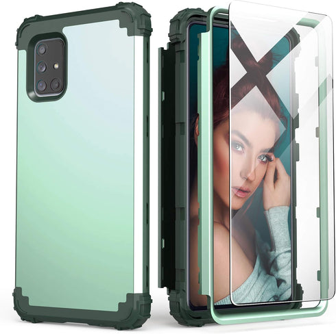 IDweel Galaxy A71 5G Case with Tempered Glass Screen Protector, Slim Hybrid 3 in 1 Heavy Duty Protection, Mint Green
