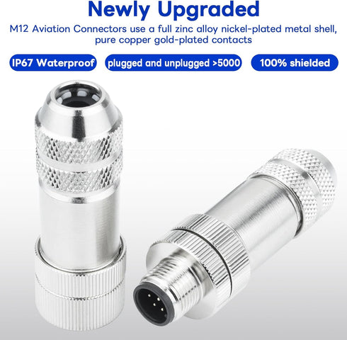 M12 8 Pin Aviation Connector, Male & Female Connector Field Wireable, IP67 Waterproof Straight A Code Shield for Cable