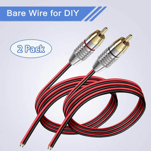 14AWG 1Ft Heavy Speaker Wire to RCA Connector, 2 Pack Speaker Bare Wire Cables to RCA Plugs Adapter Repair Cord for