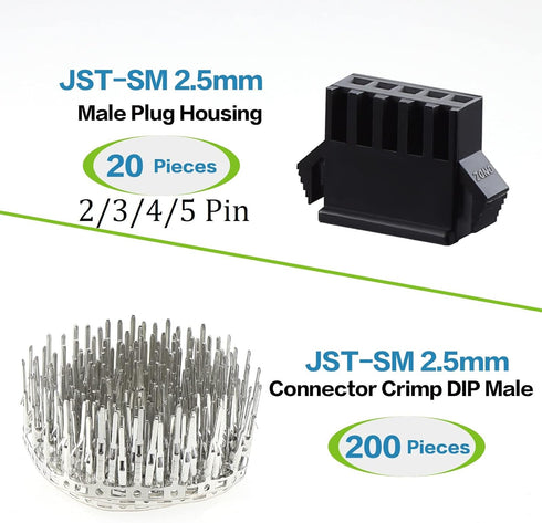 OCR 2.5mm Pitch JST SM Connector 2 3 4 5 Pin Male/ Female Housing Plug Connector Assortment Kit 560Pcs