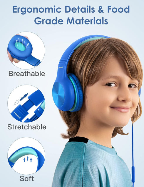 Kids Headphones with Cord, Over-Ear Headphones for Kids with Microphone, 85/94dB Volume Limit Headset for Kids with Shareport, Wired Headphones for School, Toddler Headphones for Tablet/iPad