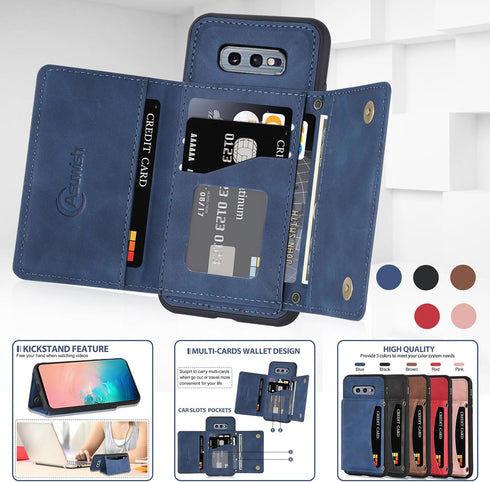Asuwish Wallet Case for Samsung Galaxy S10e - PU Leather, Tempered Glass Protector, Credit Card Holder, Rugged Stand,