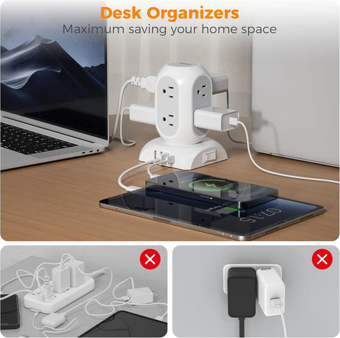 Surge Protector Power Strip Tower, TESSAN 10 Ft Extension Cord with 8 AC Outlets & 4 USB Ports