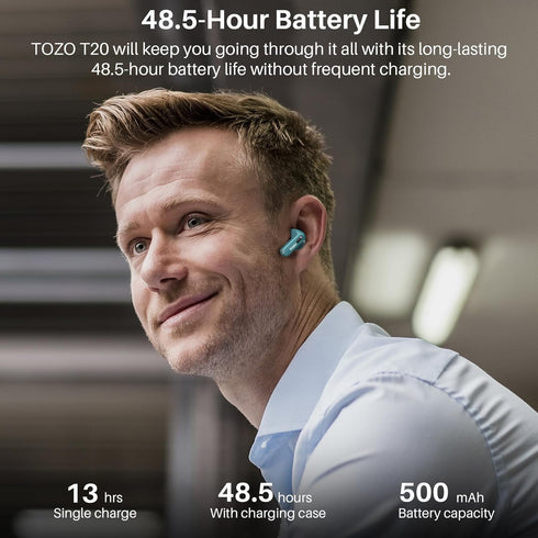 TOZO T20 Wireless Earbuds Bluetooth Headphones with 48.5 Hrs Playtime, IPX8 Waterproof, Dual Mic Noise Cancelling