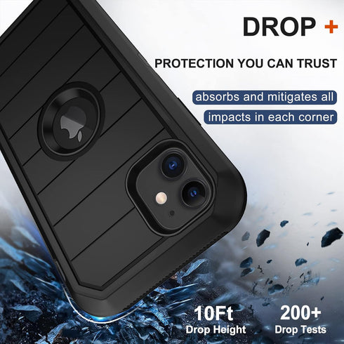 iPhone 12/12 Pro Case - Heavy Duty Rugged Cover with Belt Clip Holster & 2X Screen Protector (Black B)