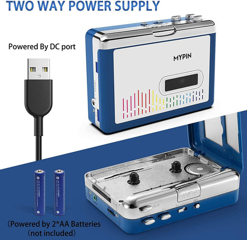 Bluetooth Cassette Player with Headphone, Portable Tape Player with Bluetooth Output, 2 AA Battery or USB Power Supply