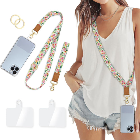Piefly Phone Lanyard Crossbody Strap, Floral Flower Cell Phone Lanyard for Women,